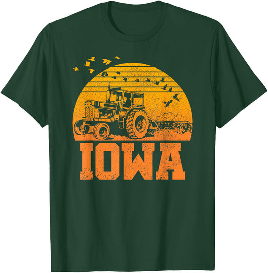 Iowa - Vintage Retro Tractor Farmer Shirt Gift T-Shirt - T-Shirt | Forest