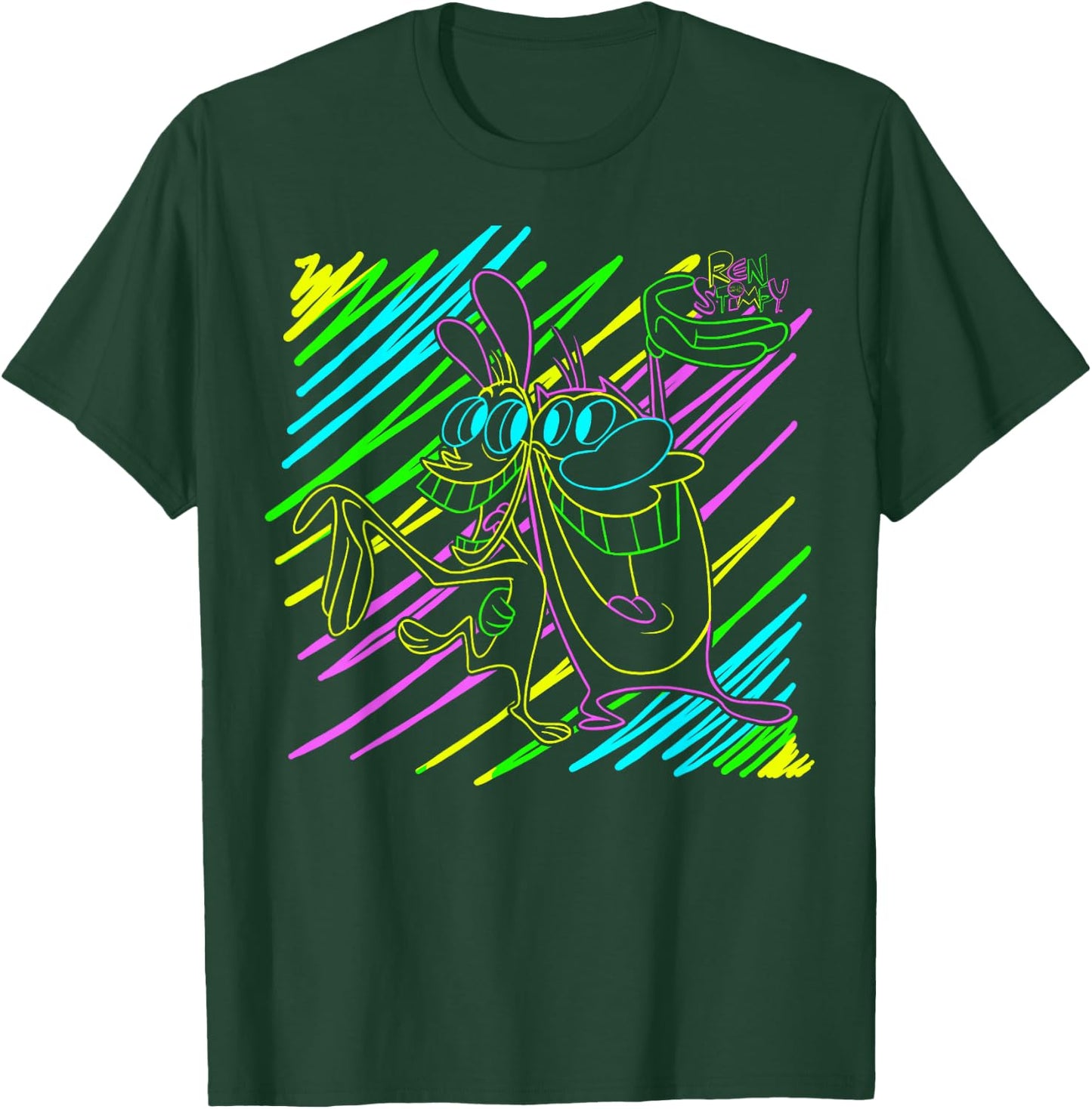 Ren and Stimpy Neon Line Art T-Shirt - T-Shirt | Forest