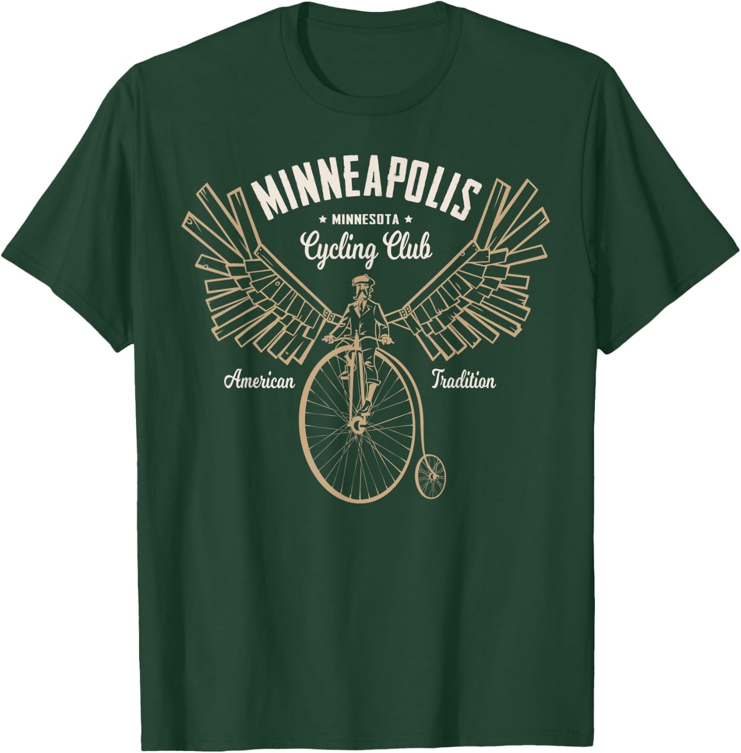 Minneapolis Cycling - Flying Steampunk Bicycle T-Shirt - T-Shirt | Forest