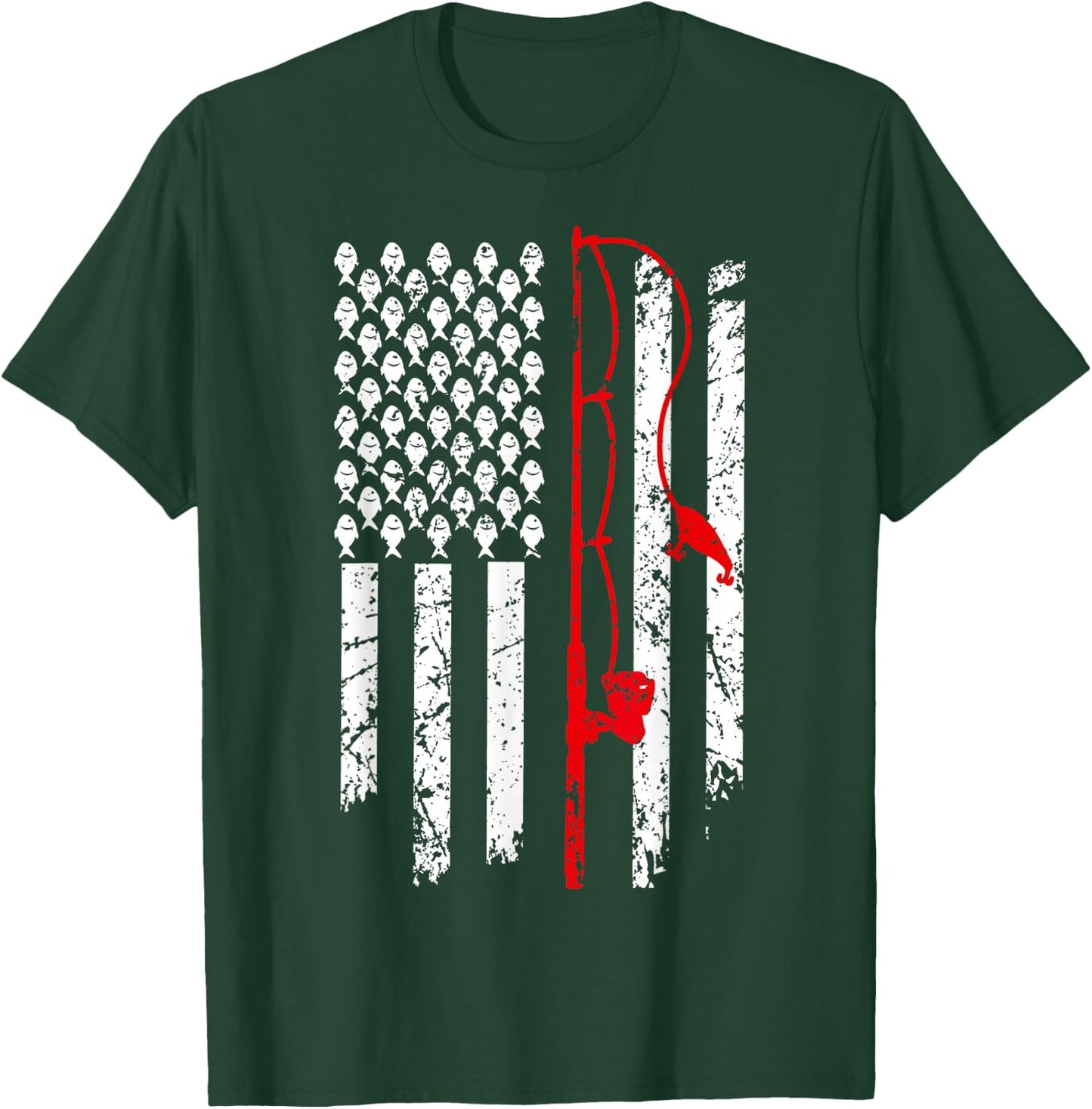 Fishing American Flag Husband Son Grandson Funny Fisherman T-Shirt - T-Shirt | Forest