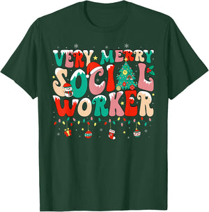 Very Merry Social Worker Xmas Cool Christmas Social Worker T-Shirt - T-Shirt | Forest