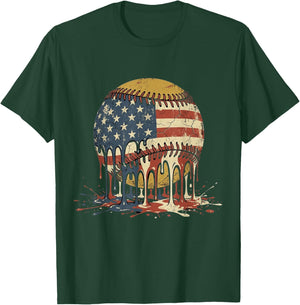 Funny Softball Drip Ice Cream American Flag 4th of July T-Shirt - T-Shirt | Forest