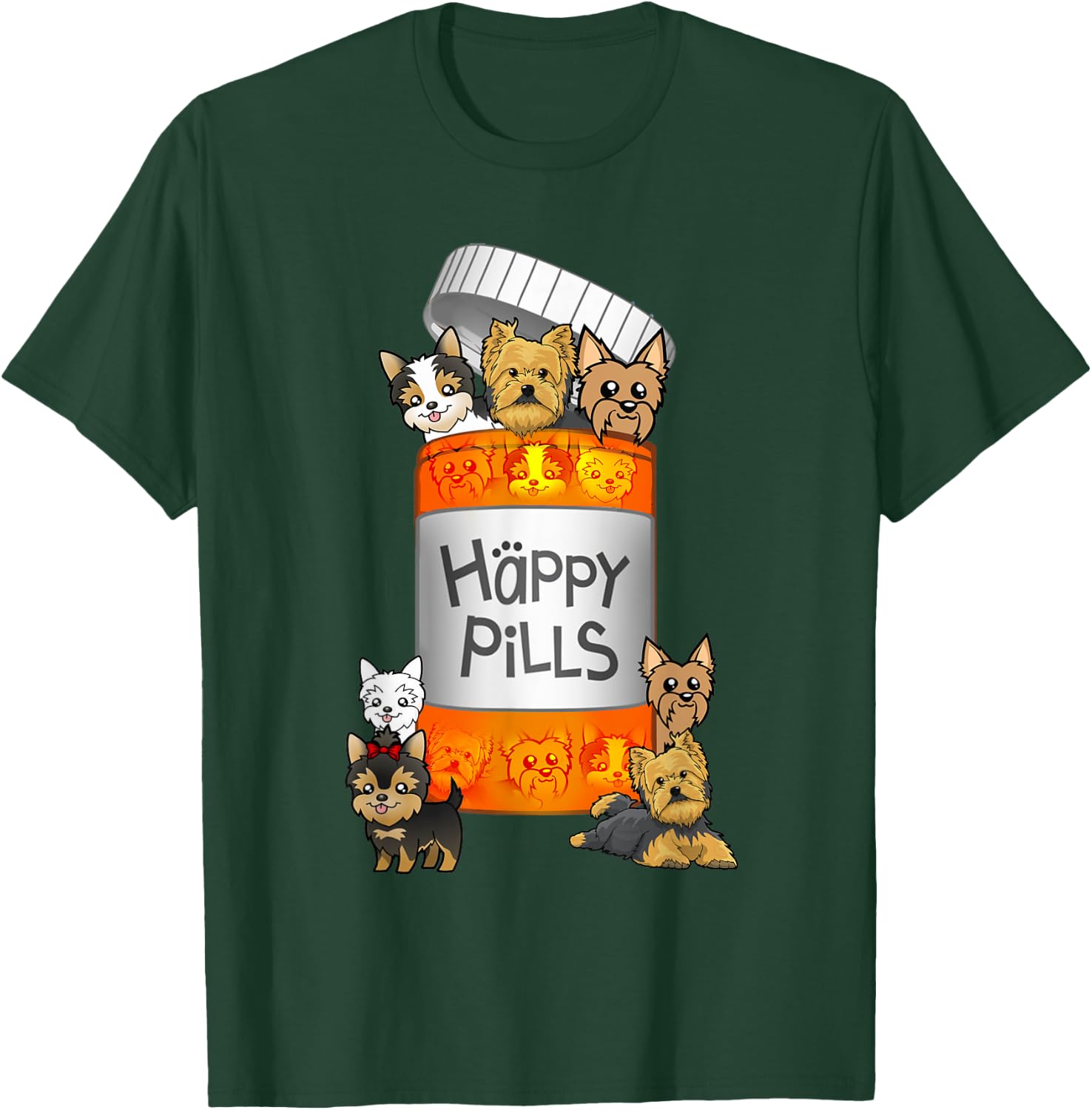 Yorkie Happy Pills T-Shirt - T-Shirt | Forest