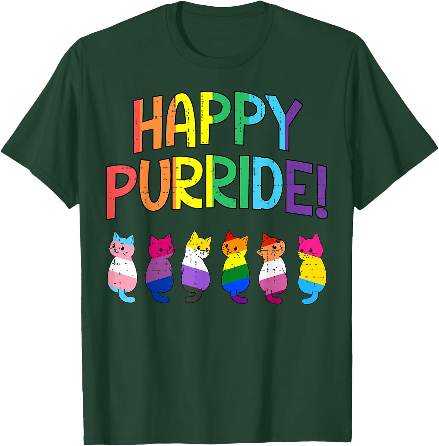 LGBTQ Flag Cats Happy Purride Gay Pride Month Ally Men Women T-Shirt - T-Shirt | Forest