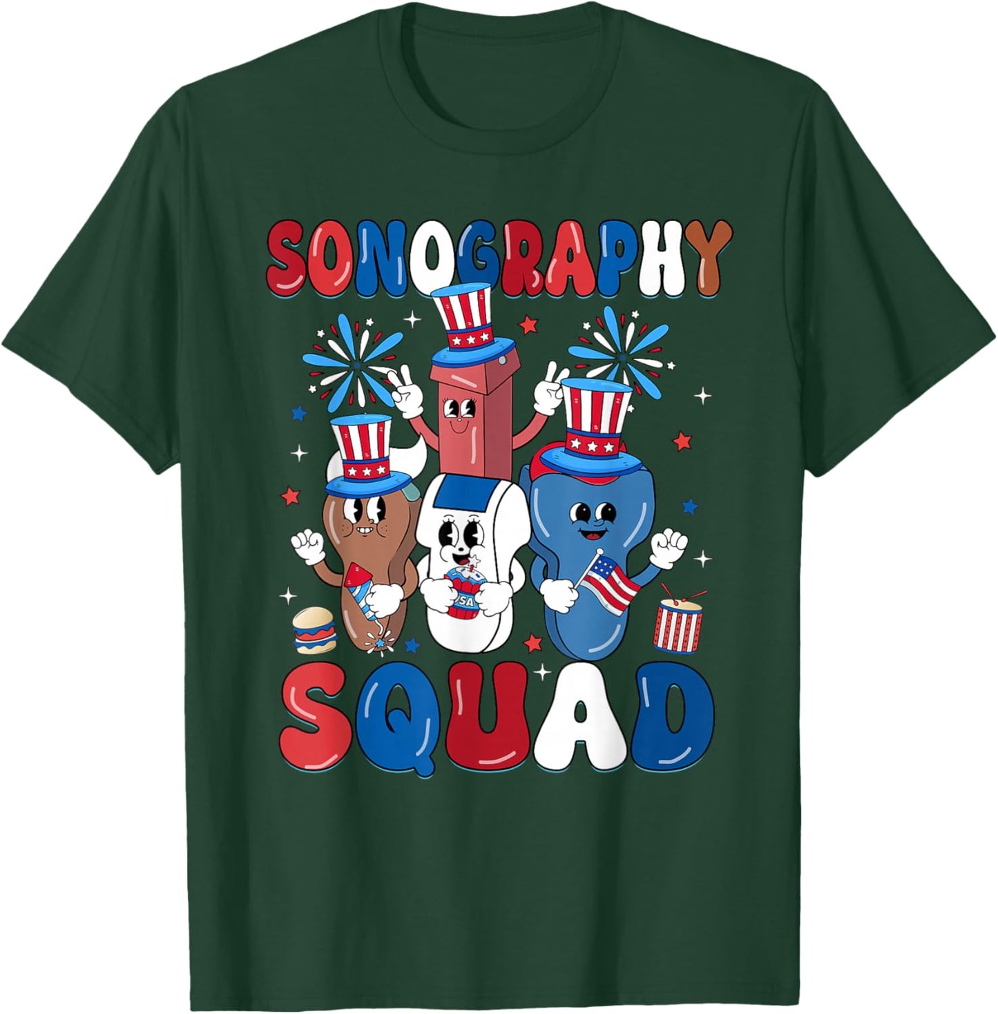 Funny Sonography Squad Independence Day Sonographer T-Shirt - T-Shirt | Forest