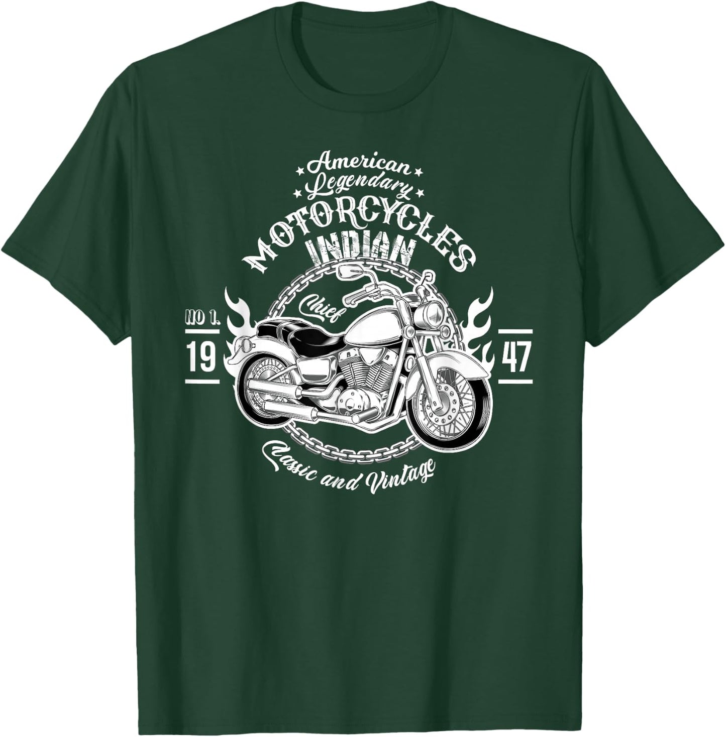 American Motorcycle Indian Bikers Vintage Retro Riders Gift T-Shirt - T-Shirt | Forest