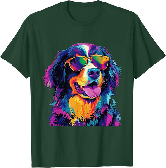 Bernese Mountain Dog Sunglasses Pop Art Funny Mountain Dog Men Women Girls Kids T-Shirt - T-Shirt | Forest