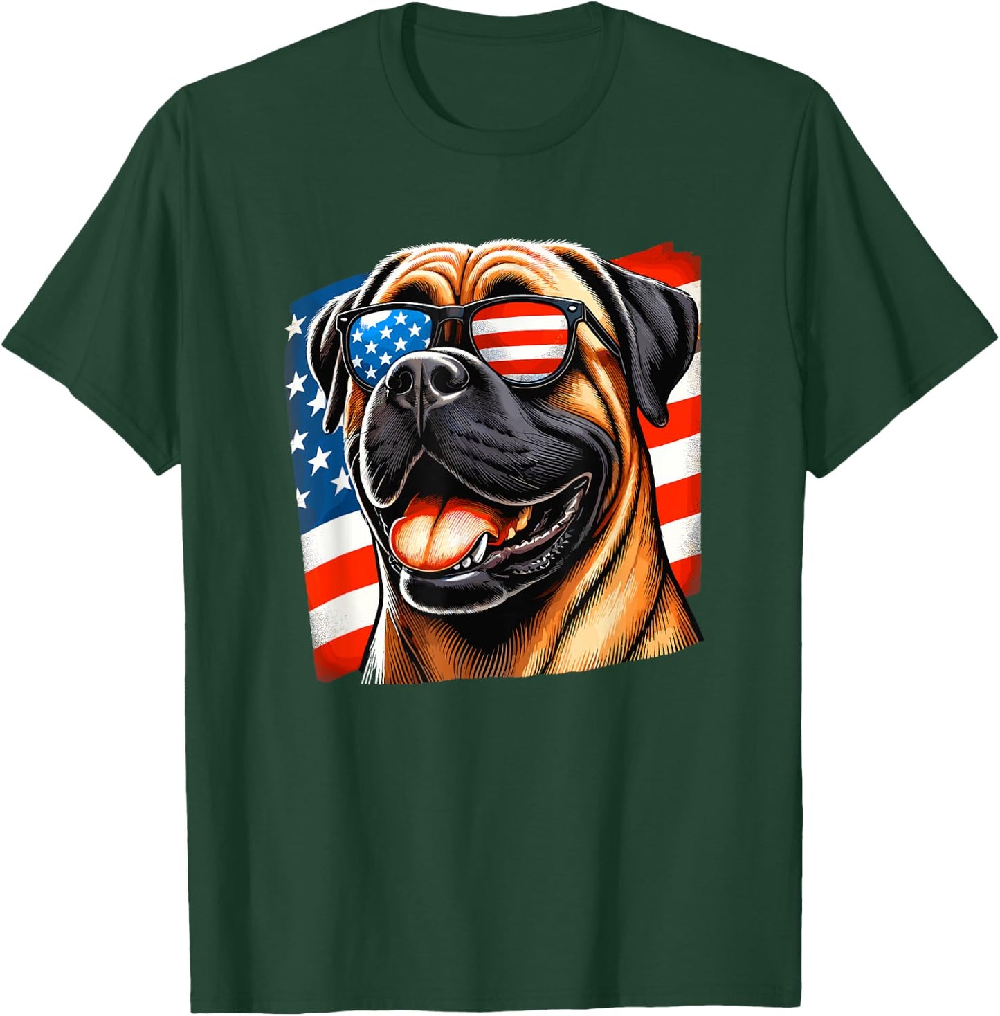 American USA Flag Bullmastiff Bullmastiffs 4th Of July T-Shirt - T-Shirt | Forest