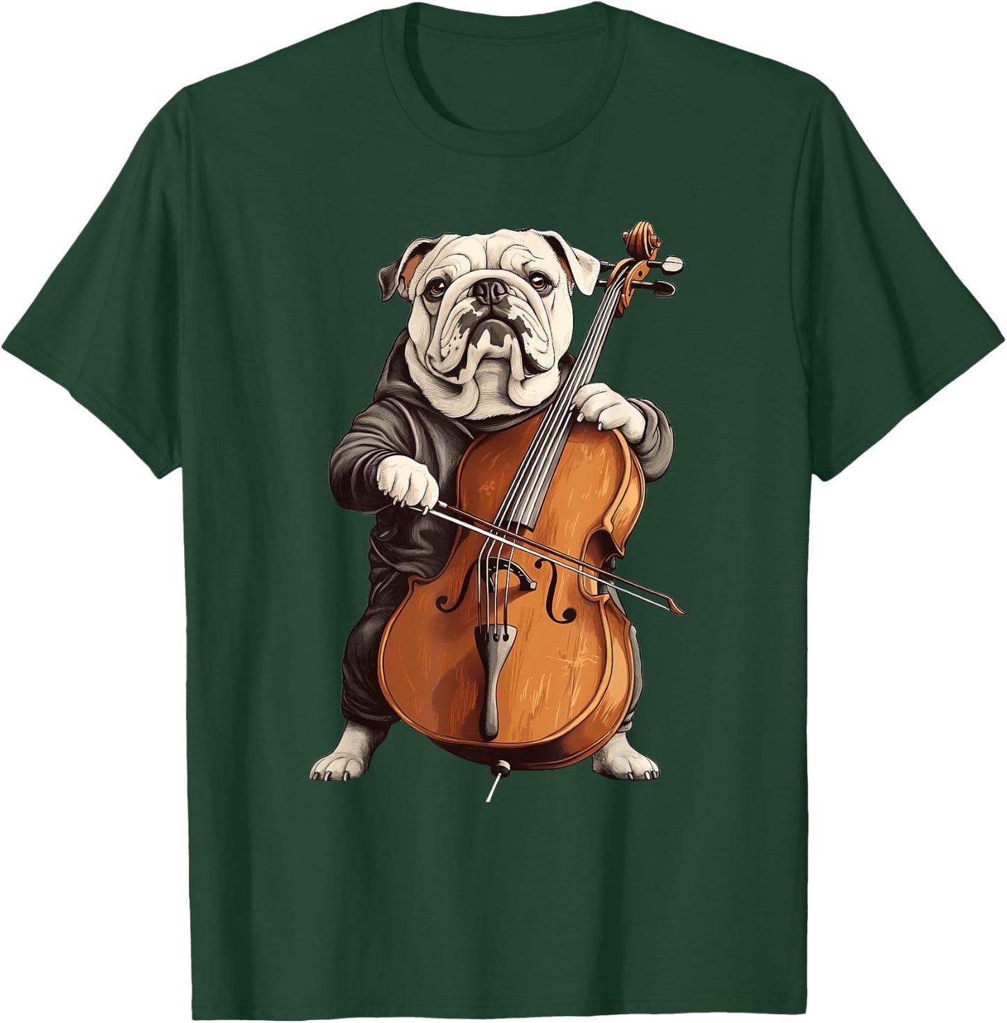 Cute English Bulldog Dog Playing Cello Musician Music Women Kids T-Shirt - T-Shirt | Forest