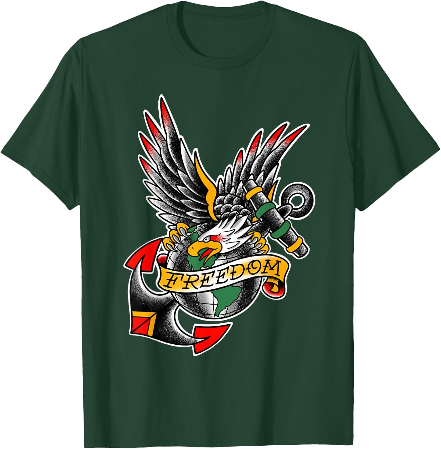 USA Traditional Tattoo style Bald Eagle (Freedom) T-Shirt - T-Shirt | Forest