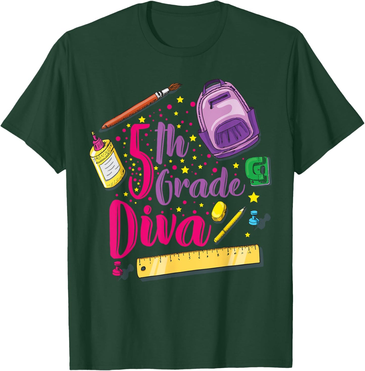 5th Grade Diva Shirt First Day of School Girl Clothes Gift T-Shirt - T-Shirt | Forest