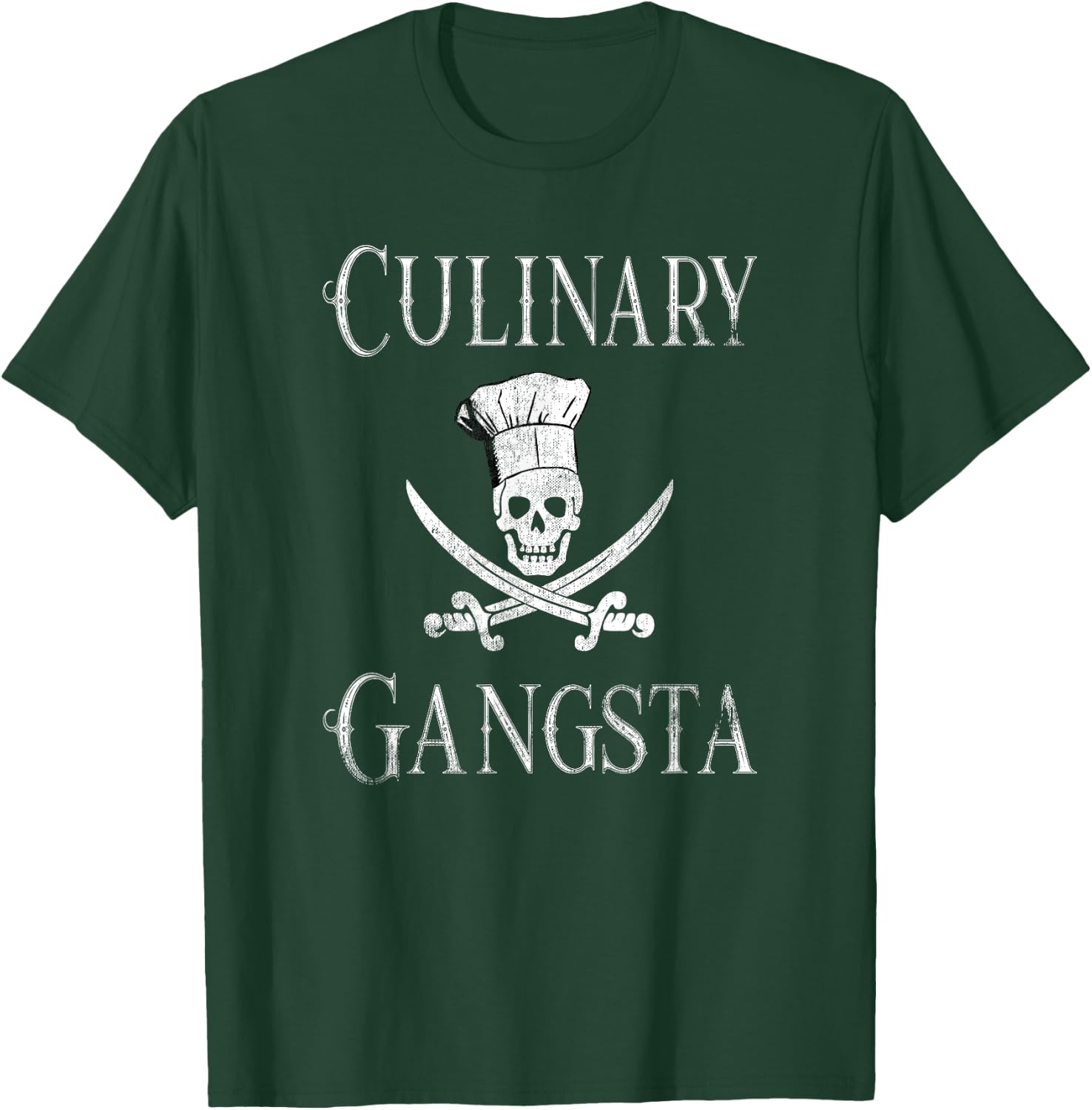 Fun Culinary Gangsta Skull Swords Chef Hat Retro T-Shirt - T-Shirt | Forest