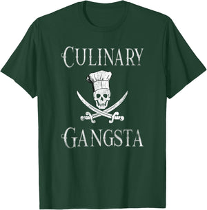 Fun Culinary Gangsta Skull Swords Chef Hat Retro T-Shirt - T-Shirt | Forest