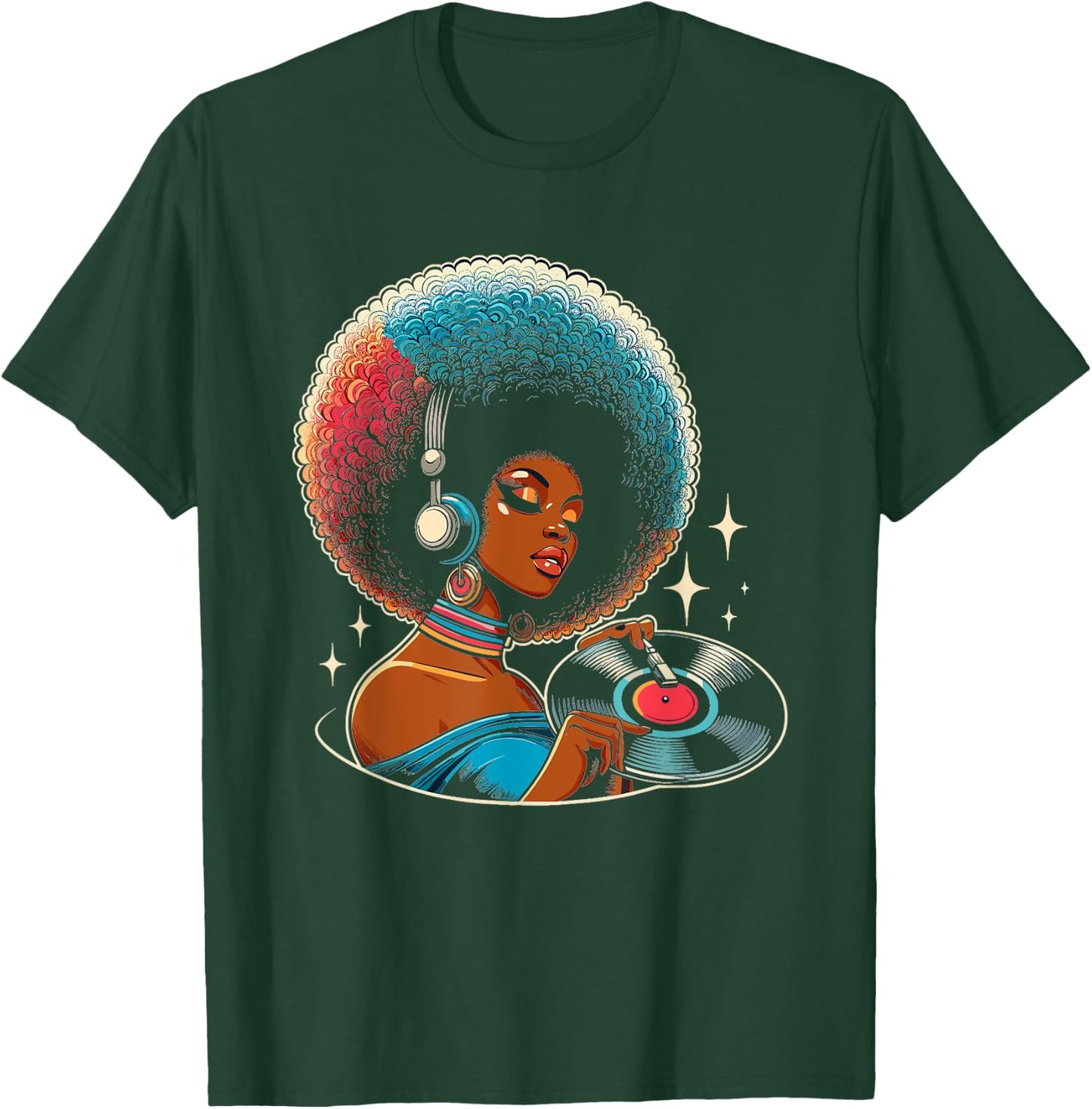 Funk Afro Disco Soul African Girl American Vinyl T-Shirt - T-Shirt | Forest