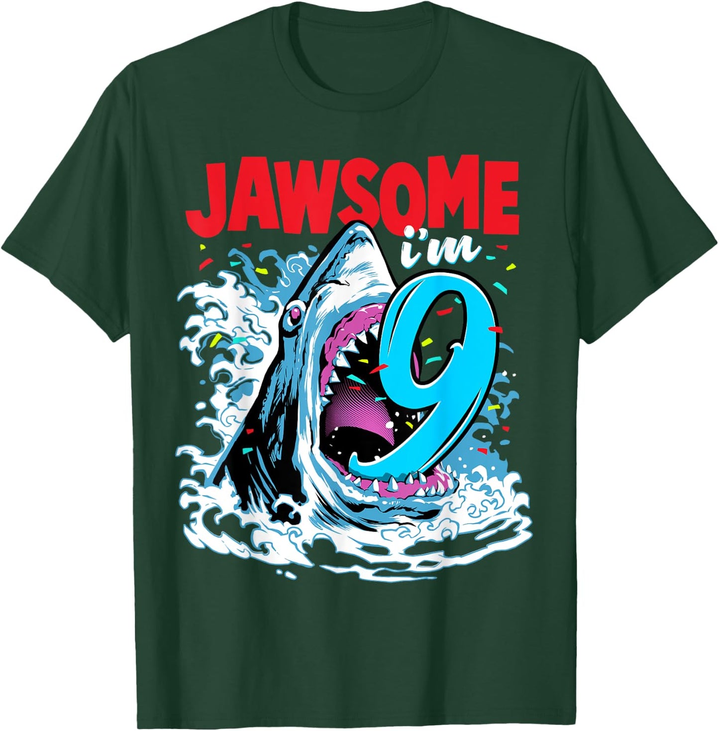 Kids 9th Birthday Shark 9 | Jawsome Nine Year Old Bday Gift T-Shirt - T-Shirt | Forest