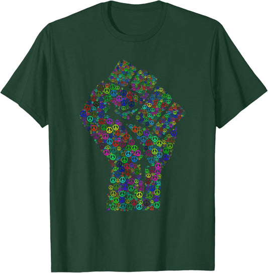 Resist Fist Peace Sign Rainbows Activism Love T-Shirt - T-Shirt | Forest