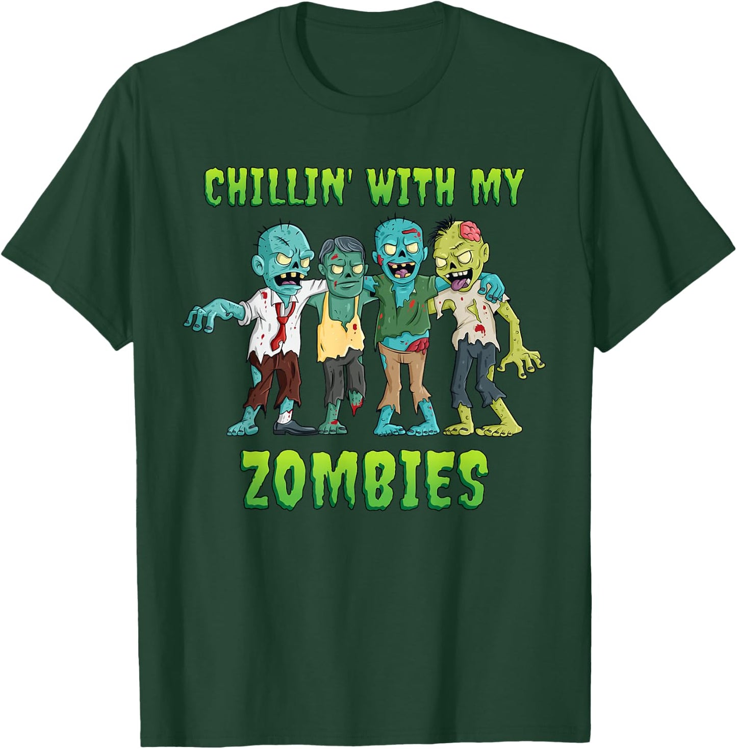 Chillin With My Zombies Halloween Boys Kids Funny T-Shirt - T-Shirt | Forest