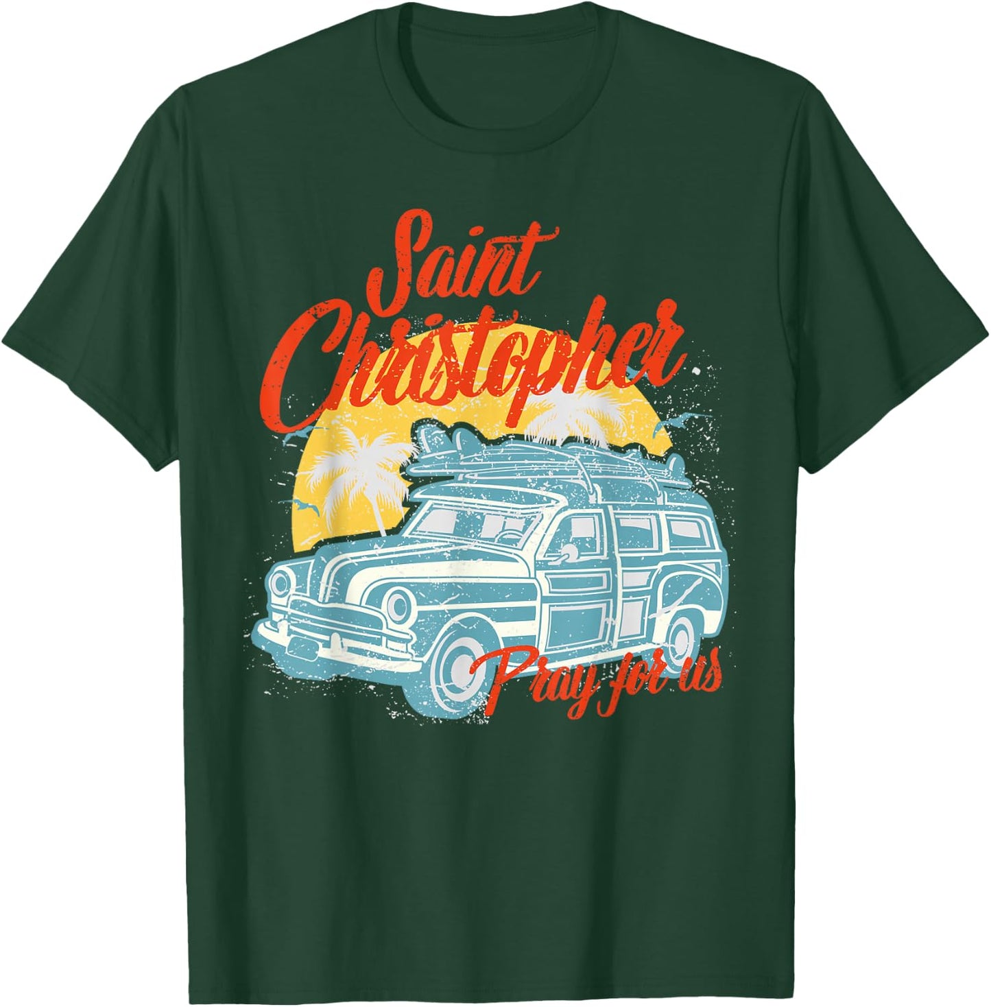 Saint Christopher Surfer Dude Surfing Men Beach Catholic T-Shirt - T-Shirt | Forest