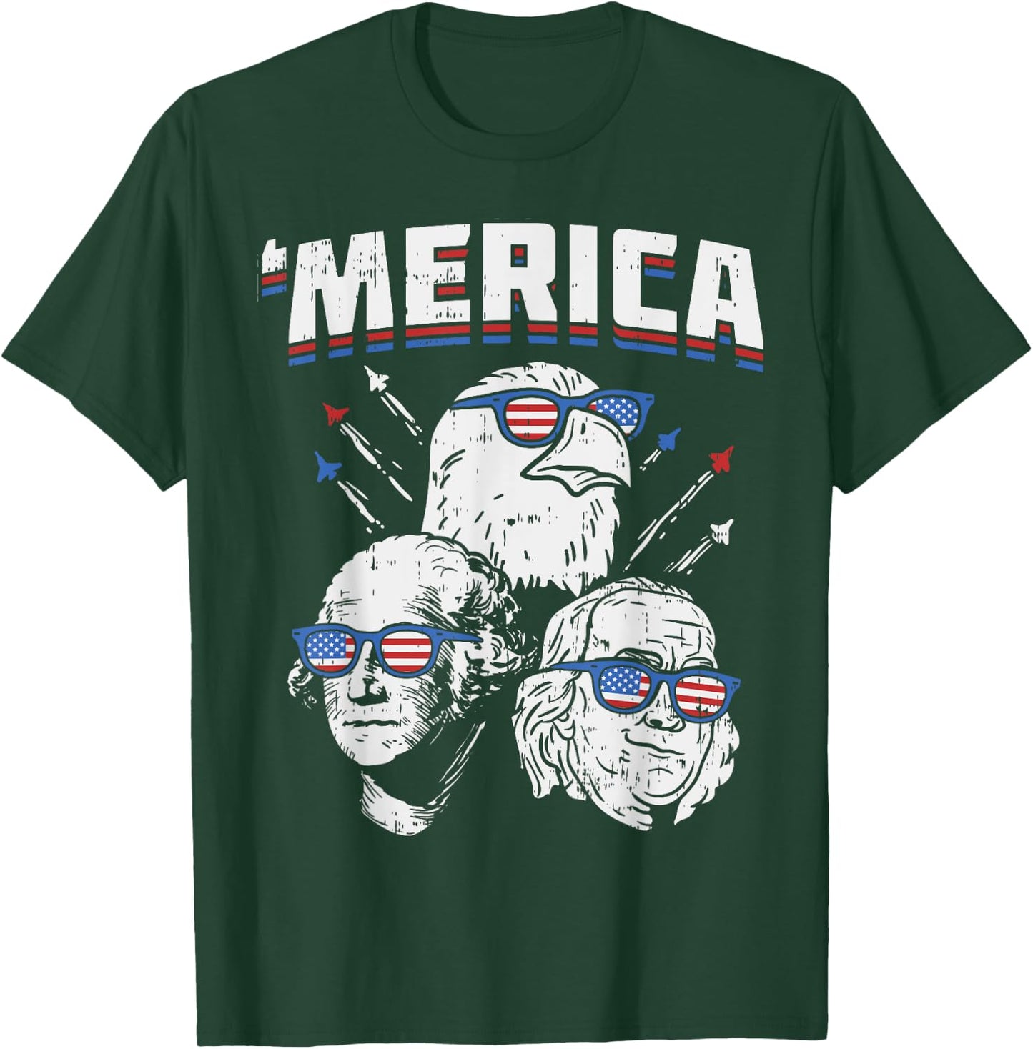 Merica Washington Franklin Eagle 4th Of July USA Patriot Kids Men T-Shirt - T-Shirt | Forest