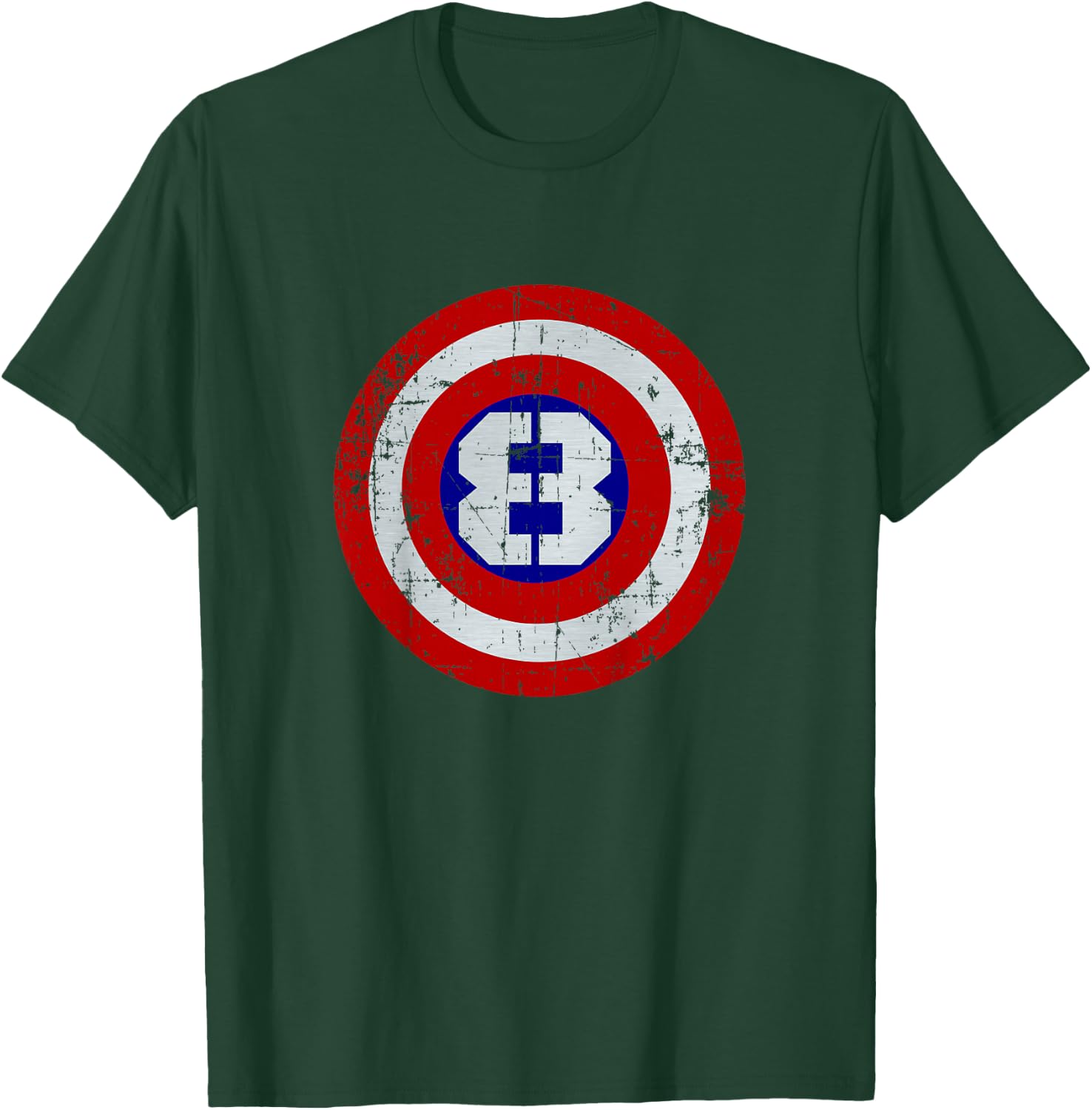 Kids 8 Year old Birthday Distressed Captain Sheild Shirt T-Shirt - T-Shirt | Forest