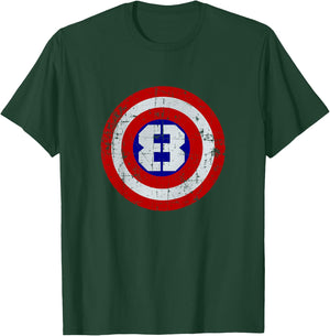 Kids 8 Year old Birthday Distressed Captain Sheild Shirt T-Shirt - T-Shirt | Forest