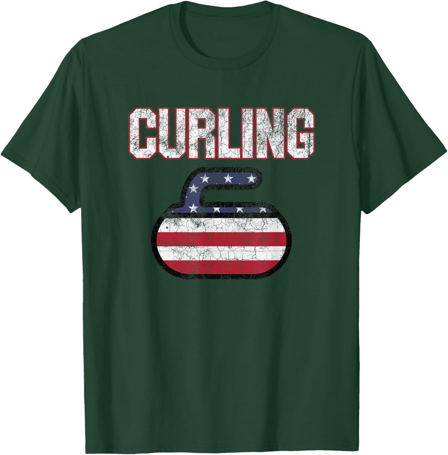 USA American Flag Curling Men Women T-Shirt - T-Shirt | Forest