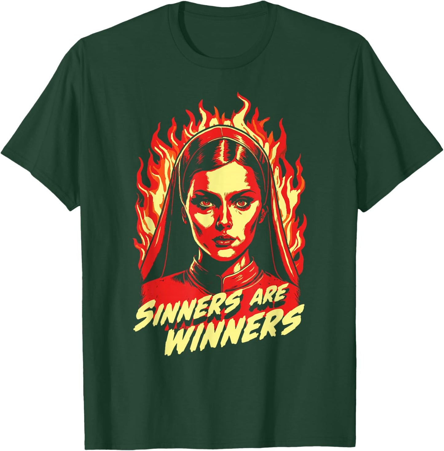 Sinners Are Winners Pretty Satanic Nun T-Shirt - T-Shirt | Forest