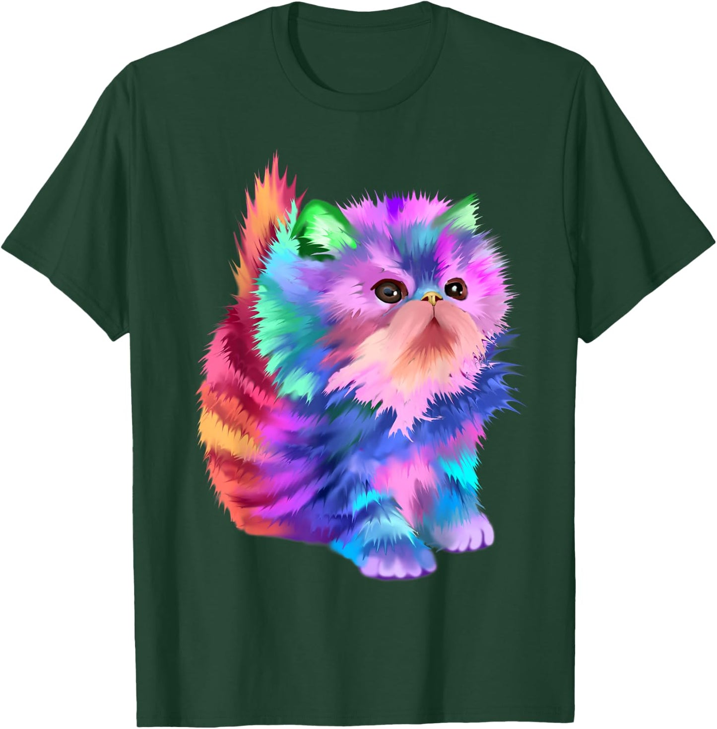 Starchild's Designs Women's Retro Rainbow Kitten Rave Psychedelic Cat T-Shirt - T-Shirt | Forest
