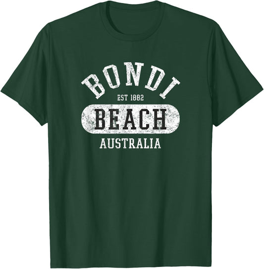 Vintage College Style Bondi Beach Australia Graphic Design T-Shirt - T-Shirt | Forest