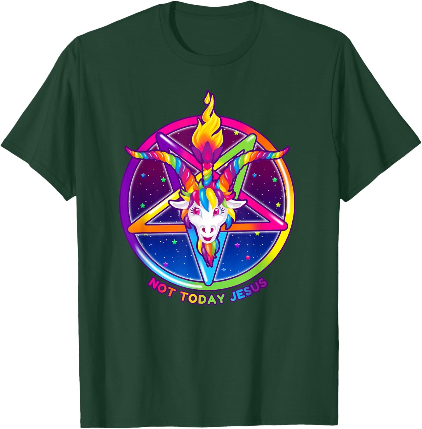 Not Today Jesus Rainbow Baphomet Pentagram Sigil Satanic T-Shirt - T-Shirt | Forest
