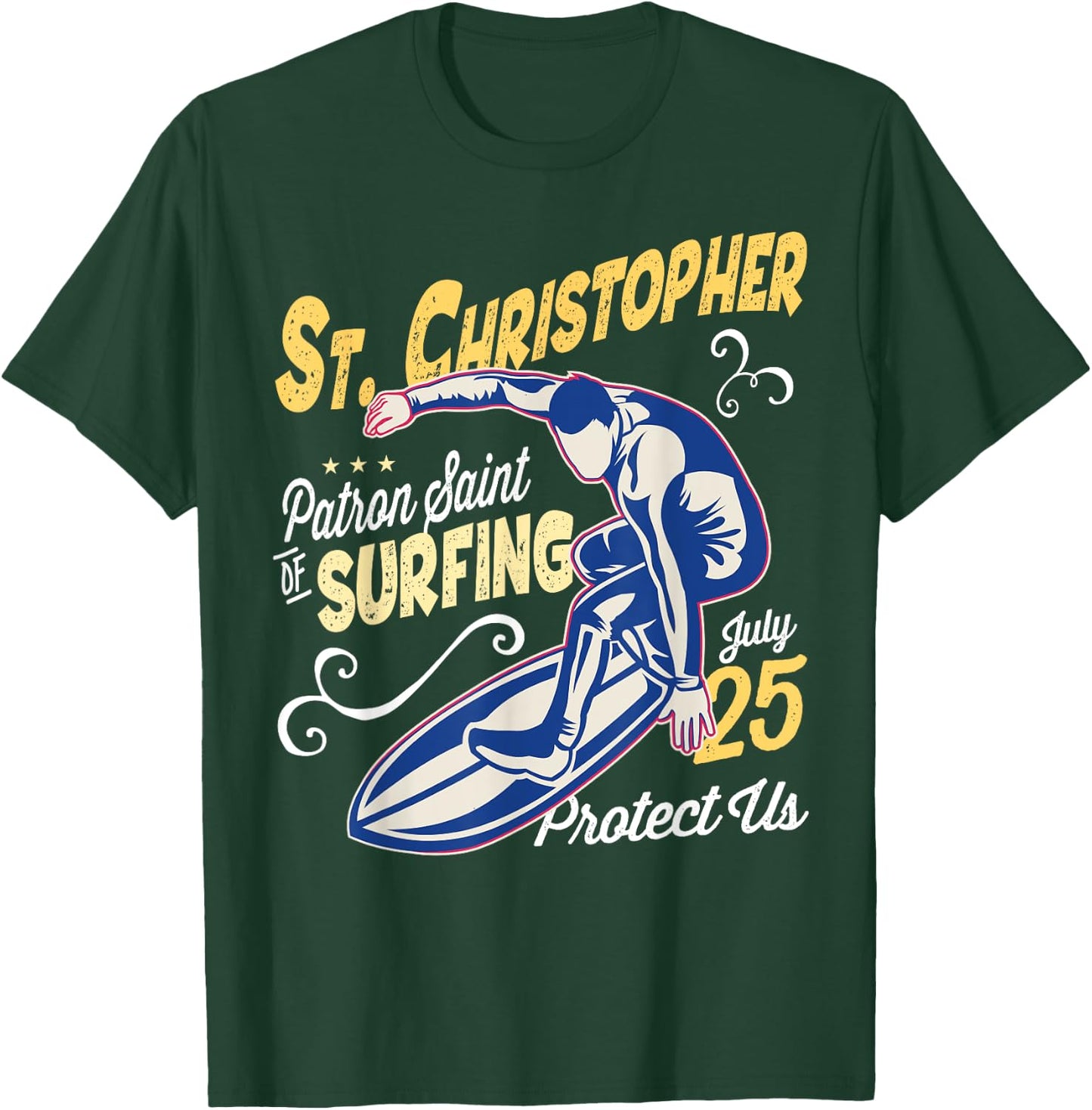 Saint Christopher Surf Patron Saint of Surfing Catholic Men T-Shirt - T-Shirt | Forest