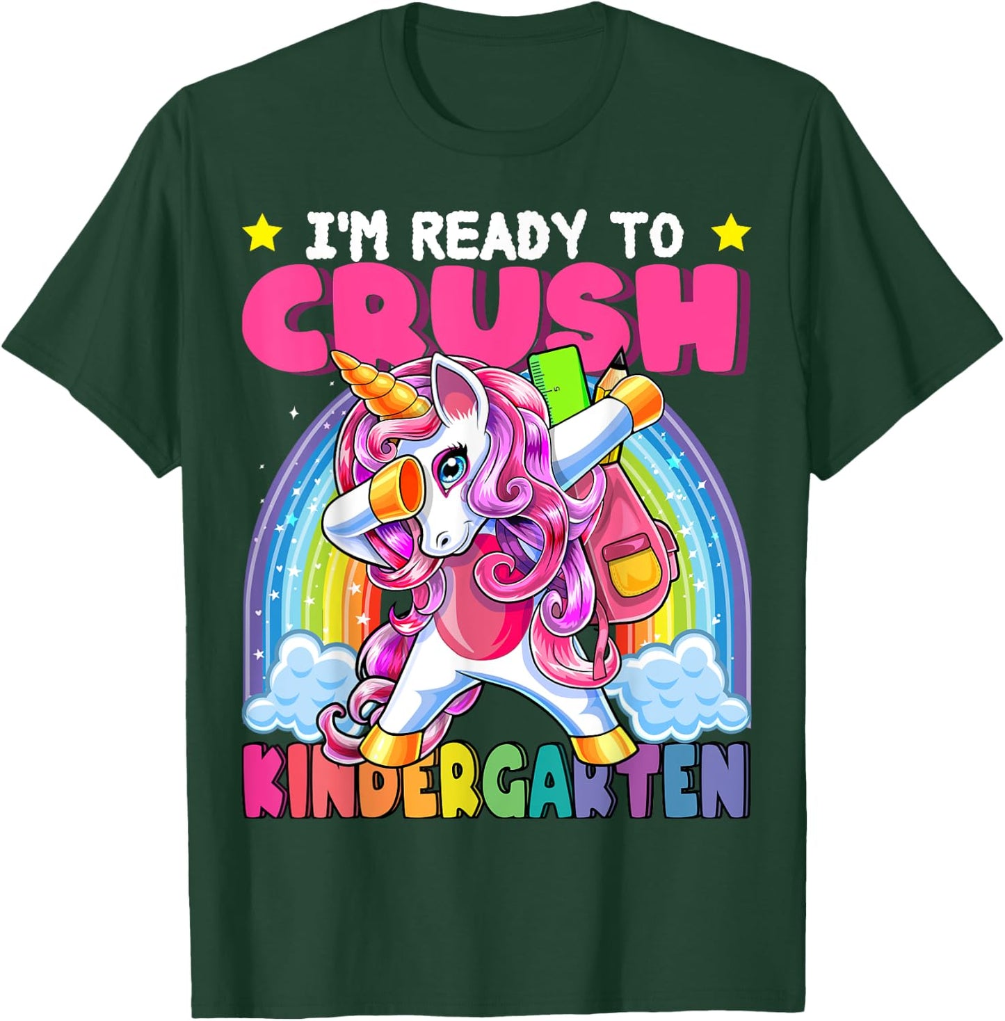 Crush Kindergarten Dabbing Unicorn Back to School Girls Gift T-Shirt - T-Shirt | Forest
