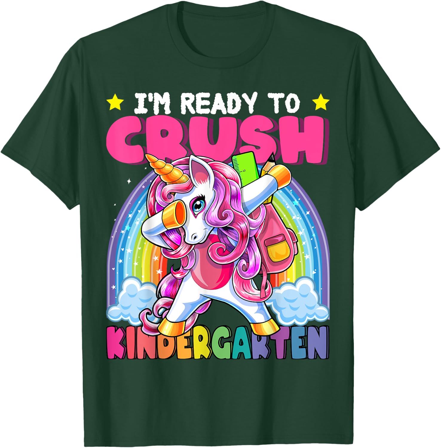 Crush Kindergarten Dabbing Unicorn Back to School Girls Gift T-Shirt - T-Shirt | Forest