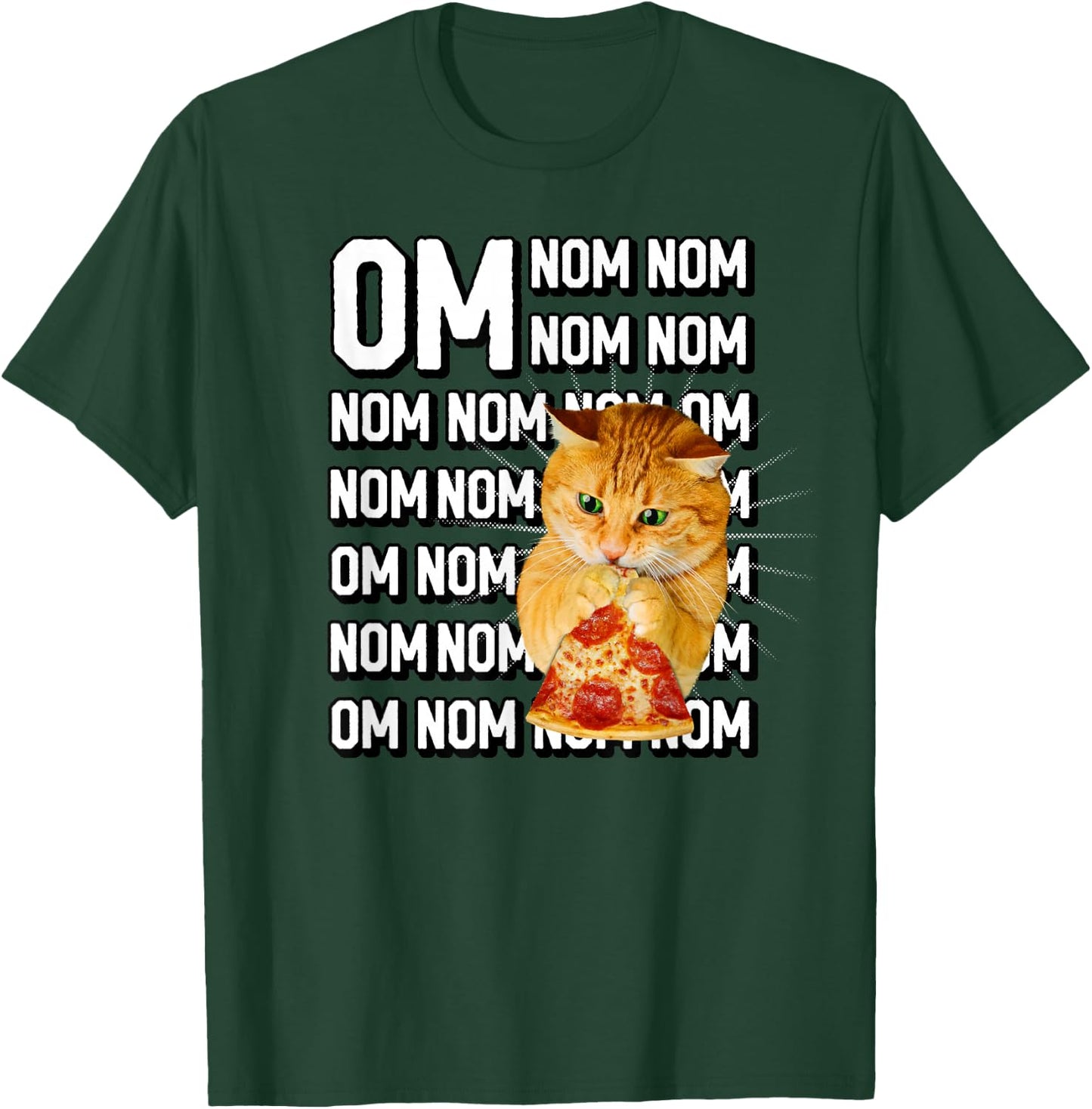 Funny Om Nom Nom Orange Cat Eating Pepperoni Pizza T-Shirt - T-Shirt | Forest