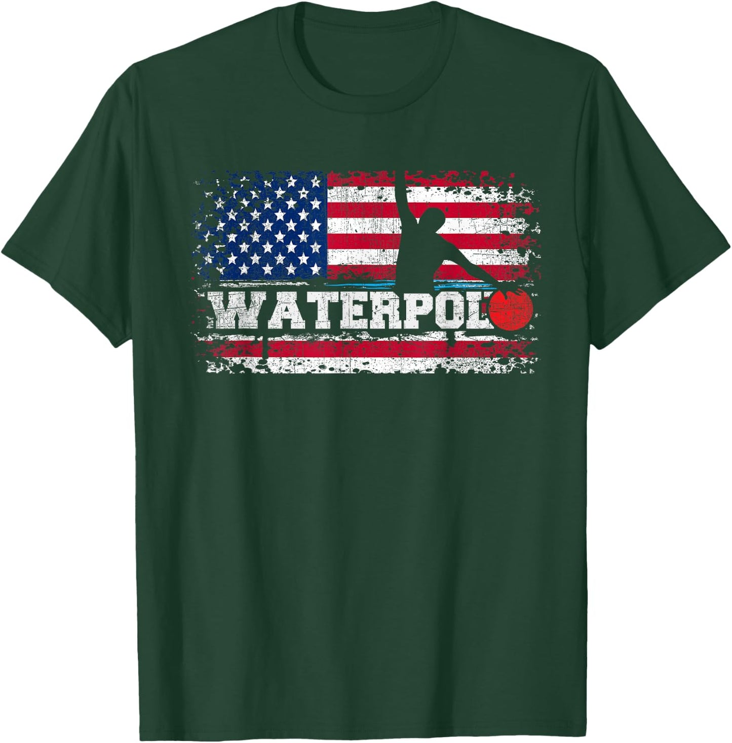 Vintage American Flag Water Polo T Shirt USA Water Polo Gift T-Shirt - T-Shirt | Forest