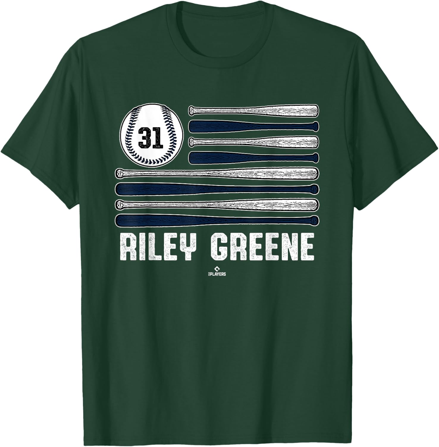 Baseball American Flag Riley Greene Detroit Baseball MLBPA T-Shirt - T-Shirt | Forest