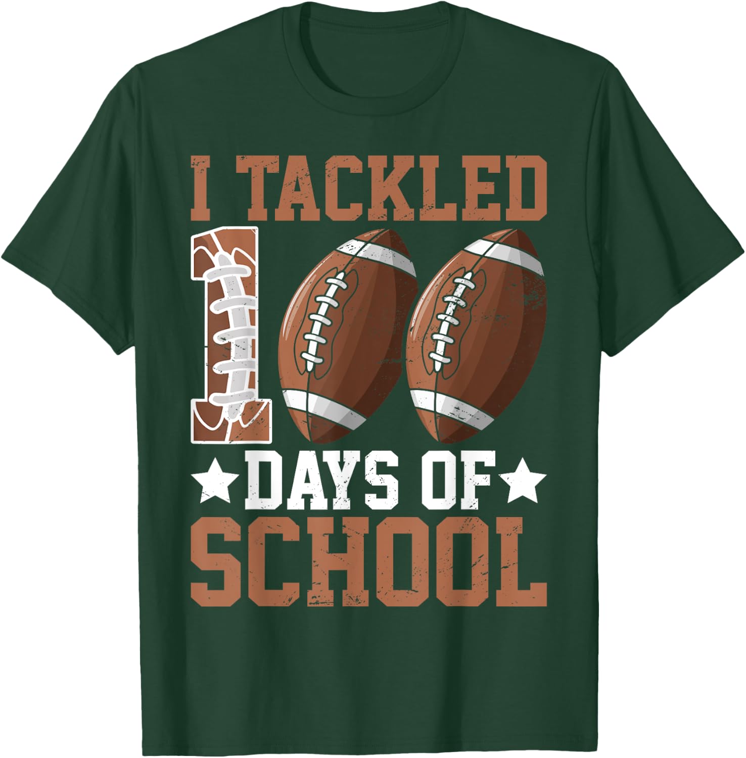 I Tackled 100 Days Football 100th Day Of School Boys Student T-Shirt - T-Shirt | Forest