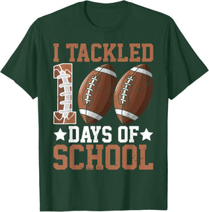 I Tackled 100 Days Football 100th Day Of School Boys Student T-Shirt - T-Shirt | Forest