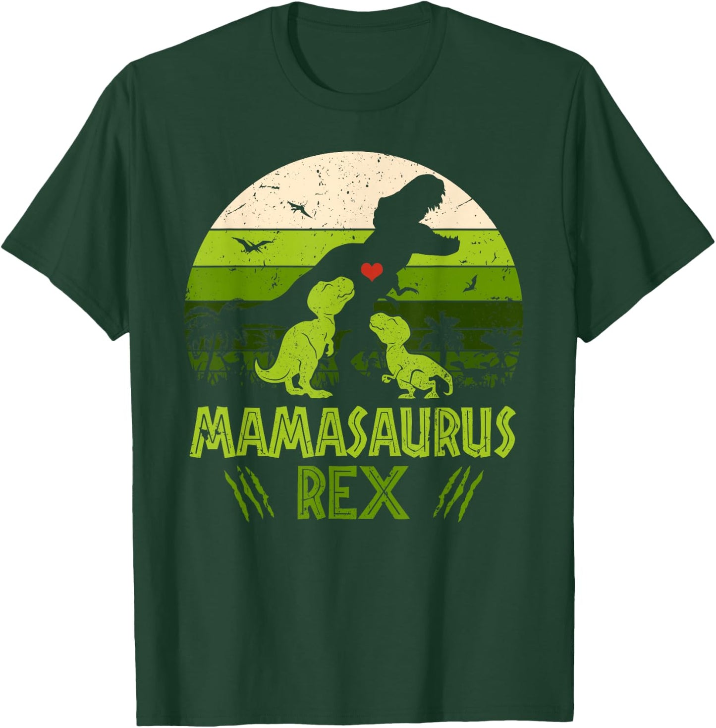 Vintage Retro 2 Kids Mamasaurus Dinosaur Lover Gift T-Shirt - T-Shirt | Forest