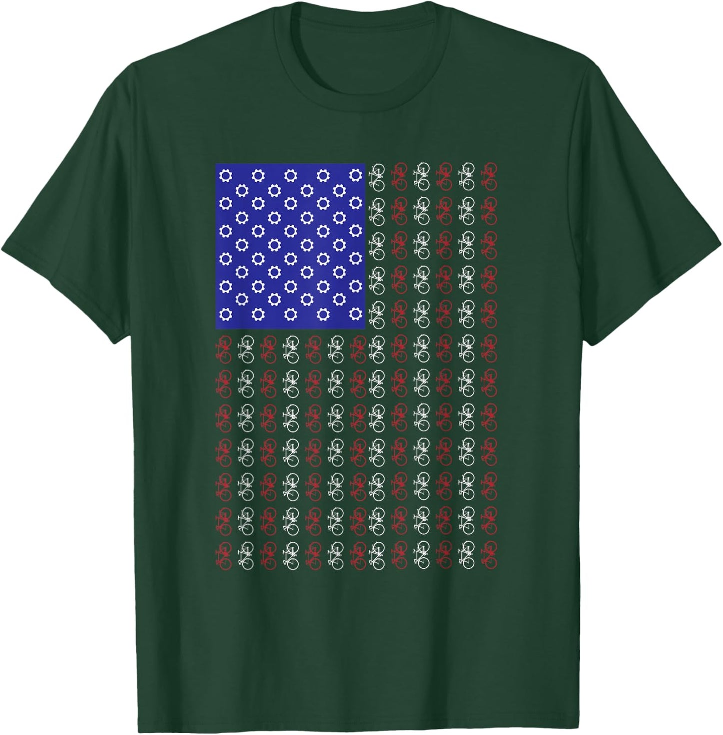 American Flag Cycling Biking Bicycles Riding USA Kids Men T-Shirt - T-Shirt | Forest