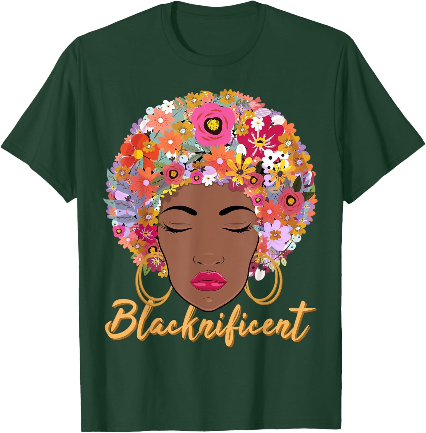 Blacknificient Floral Afro Hair African American Gift Women T-Shirt - T-Shirt | Forest