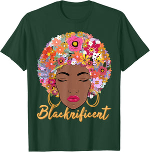 Blacknificient Floral Afro Hair African American Gift Women T-Shirt - T-Shirt | Forest