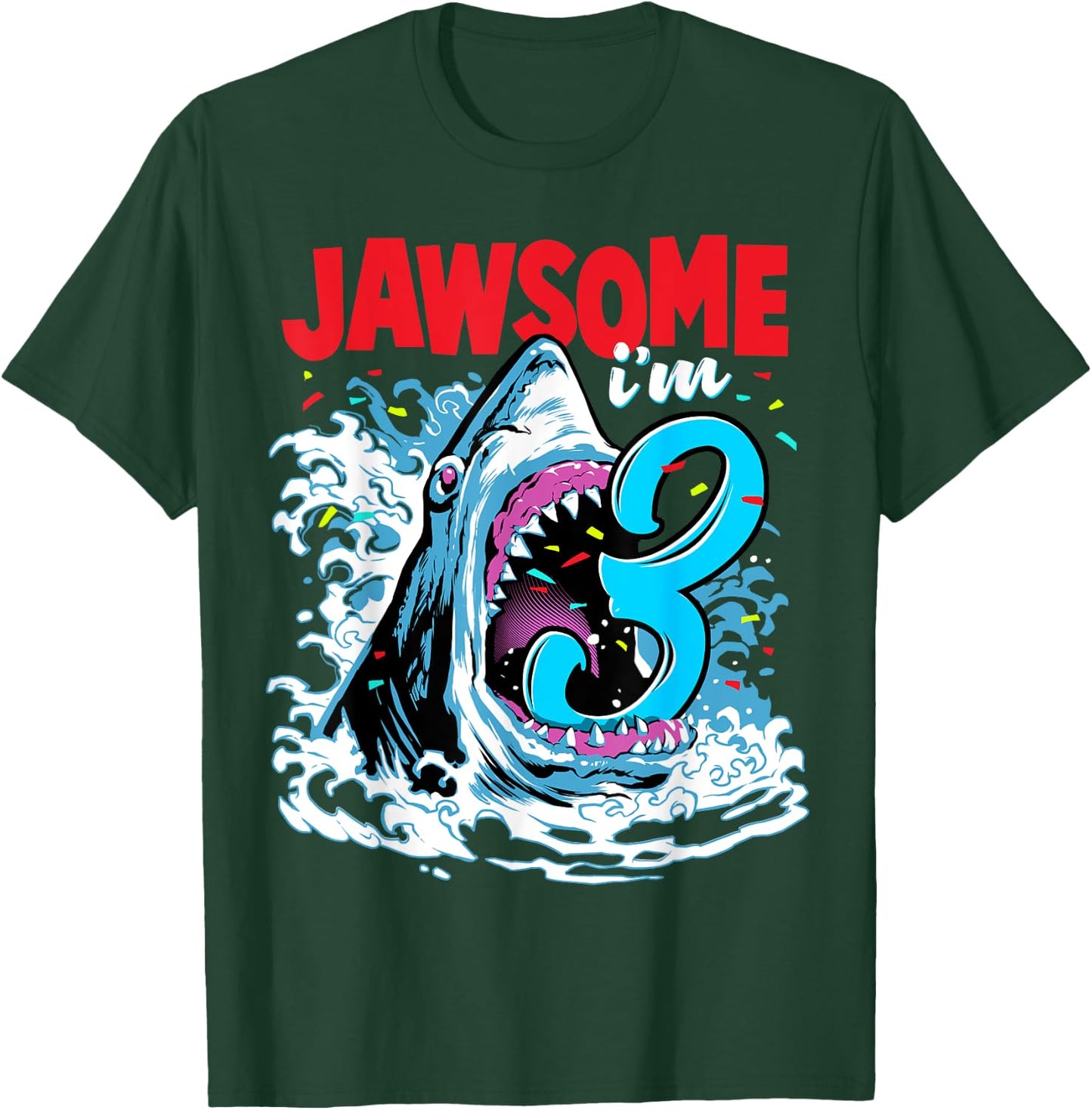 Kids 3rd Birthday Shark 3 | Jawsome Three Year Old Bday Gift T-Shirt - T-Shirt | Forest