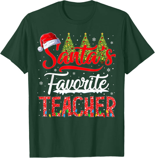 Santa's Favorite Teacher Christmas School Squad Men Women T-Shirt - T-Shirt | Forest