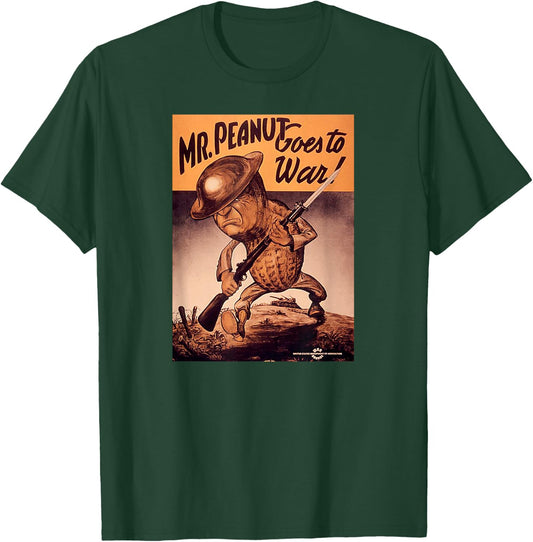 Retro Vintage Poster Mr. Peanut Goes to War - Men's Classic Fit Black - Small T-Shirt - T-Shirt | Forest