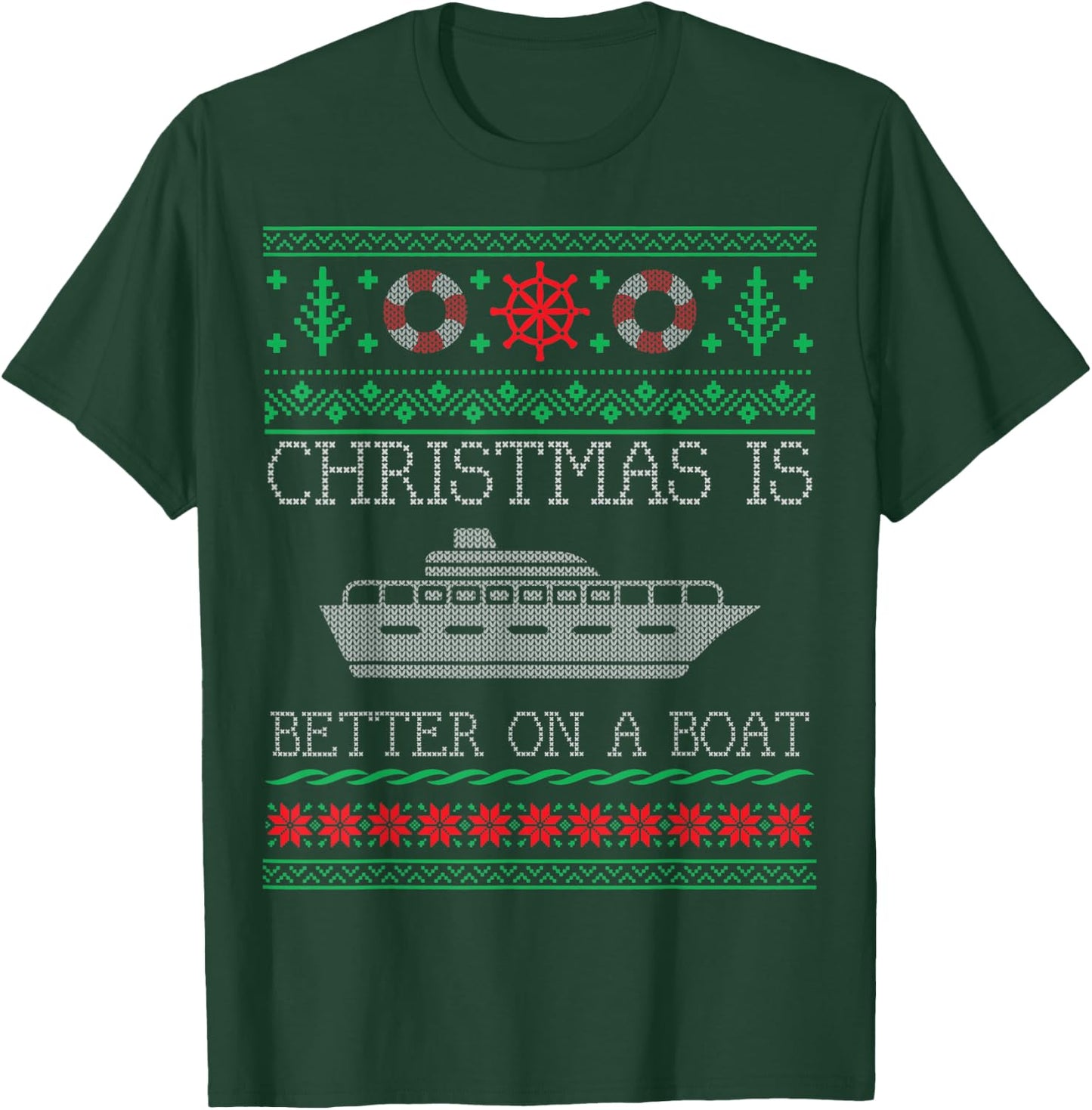 Boating Christmas Is Better On Pontoon Boat Ugly Christmas T-Shirt - T-Shirt | Forest