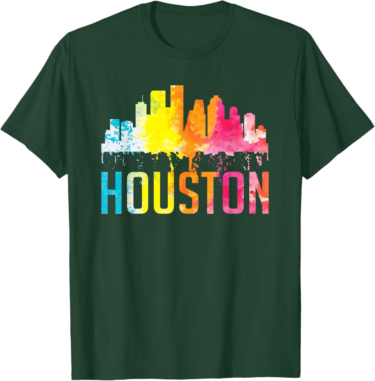 Houston Texas Watercolor Skyline Home State Souvenir Gift T-Shirt - T-Shirt | Forest