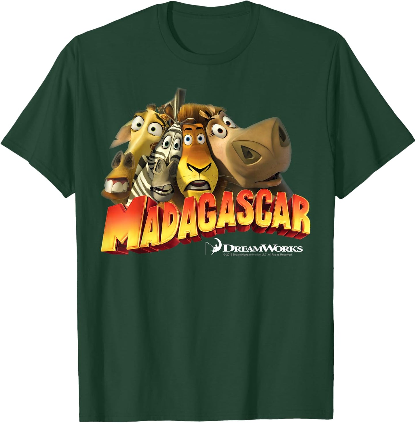 Madagascar Squished Group Shot Classic Movie Logo T-Shirt - T-Shirt | Forest