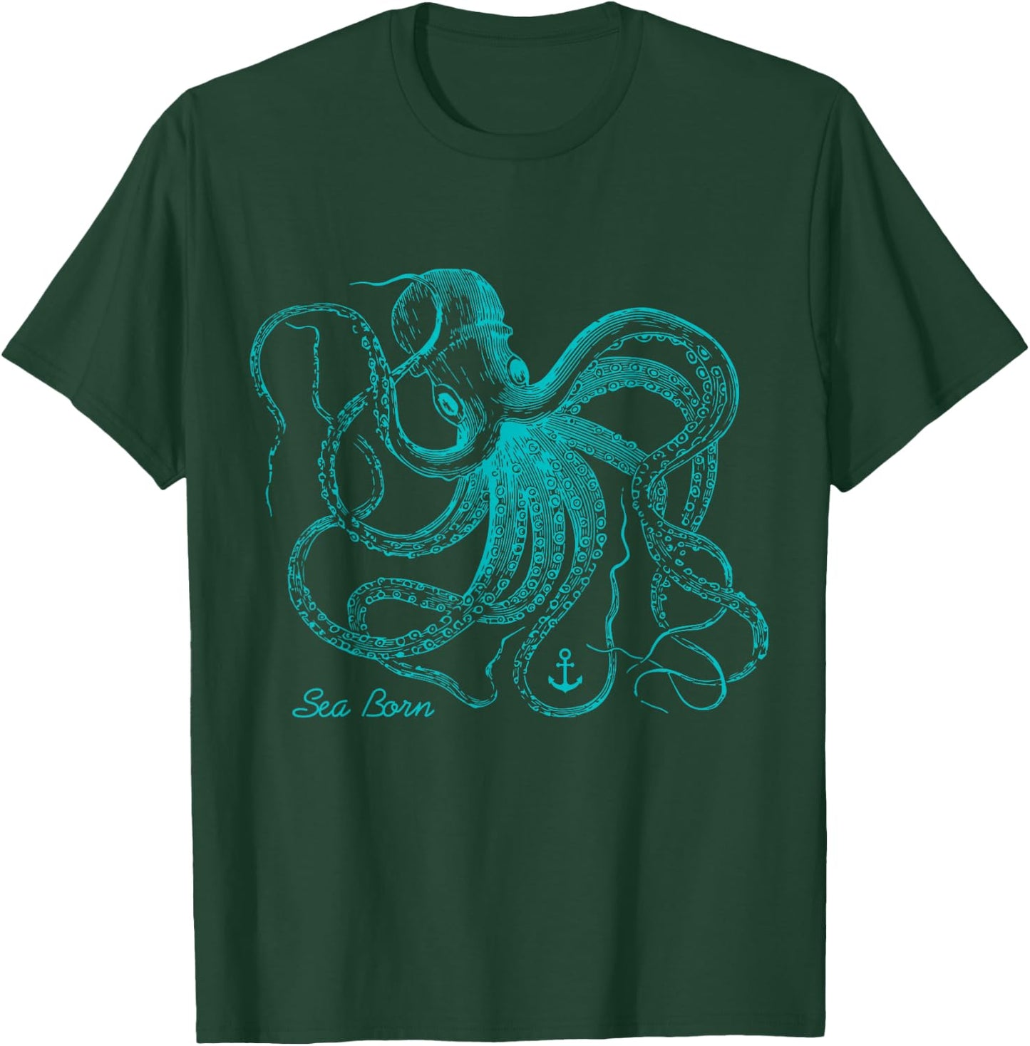 Vintage Octopus - Marine Biologist Design - Green Sea Life T-Shirt - T-Shirt | Forest