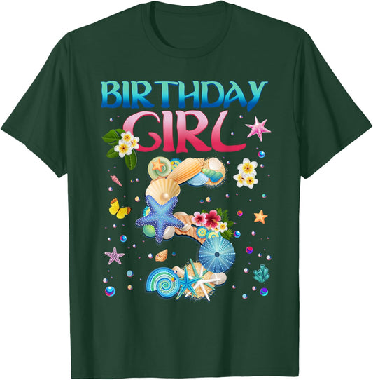 5 Years Old Birthday Girl Adventures In Oceania 5th Birthday T-Shirt - T-Shirt | Forest